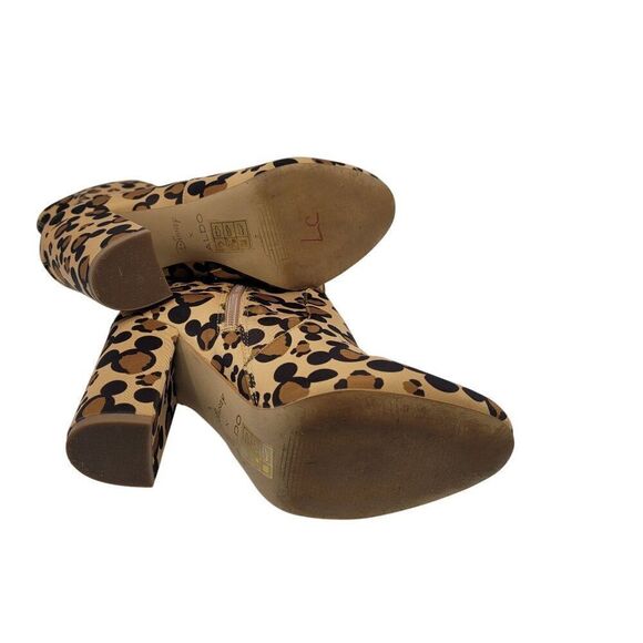 Disney X Aldo Step In Magic Leopard Chunky Heel Sock Bootie 6 Brown Mickey Boots - Picture 12 of 13